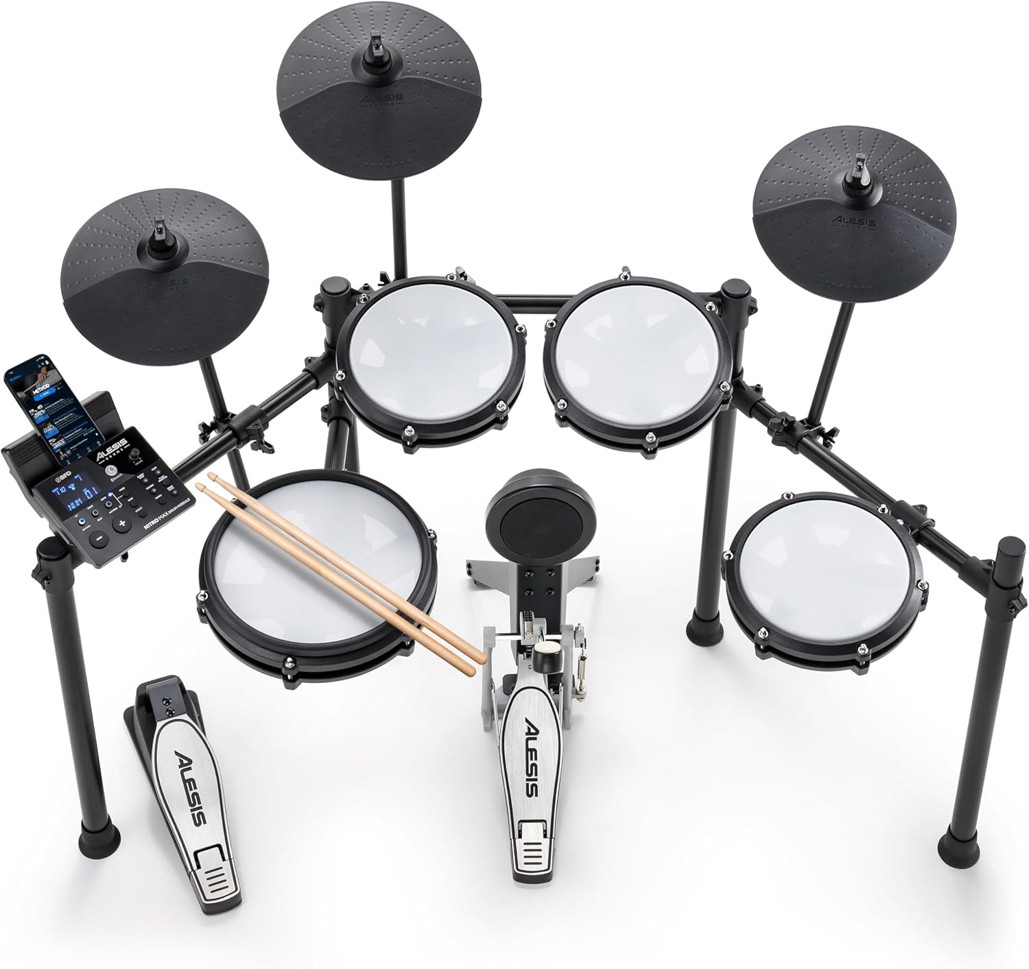 Kit de Batería Electrónica Alesis Nitro Max - Parches de Malla, Caja Dual de 10', Bluetooth, USB MIDI, +440 Sonidos