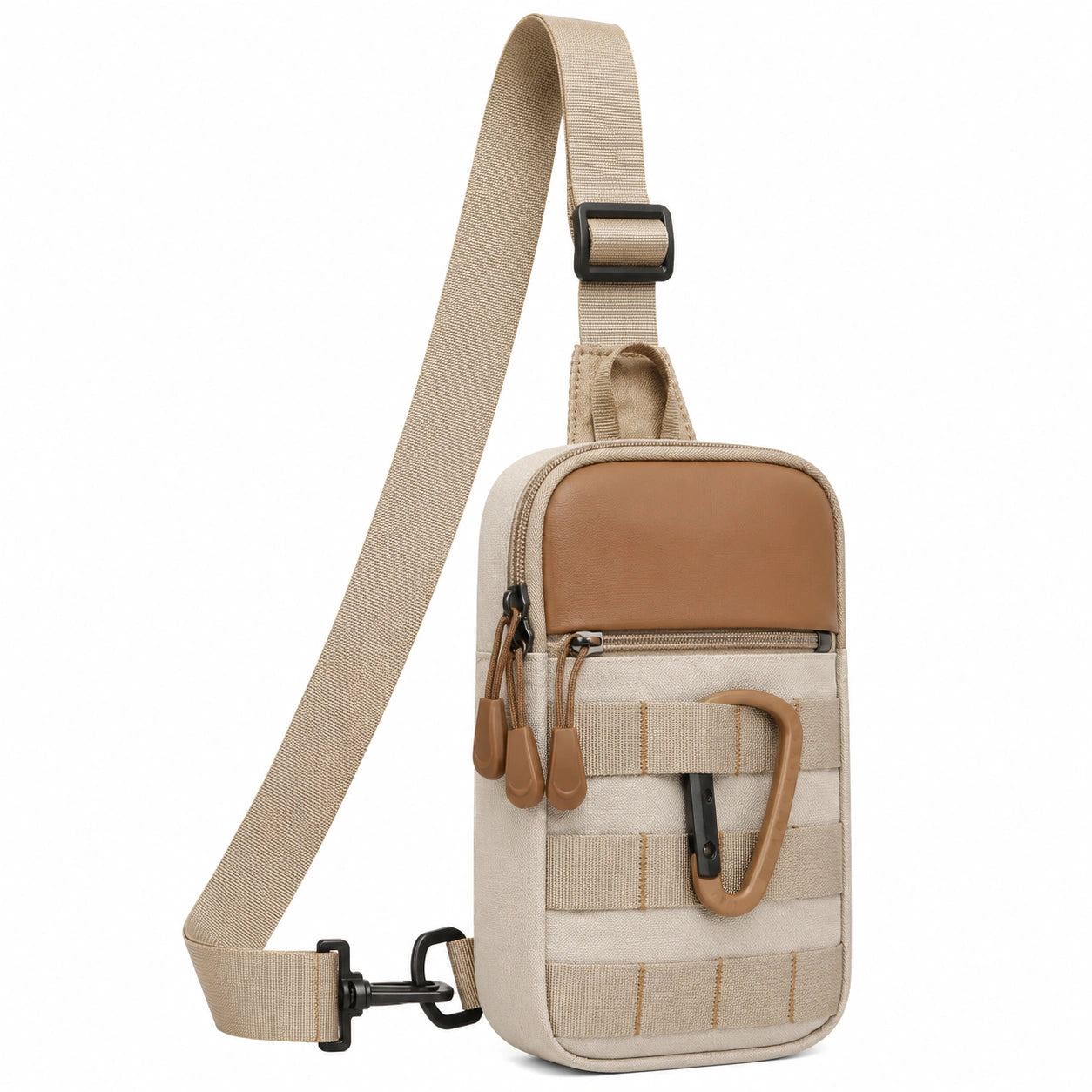 Bolso Bandolera Beige con Gancho y Bolsillos