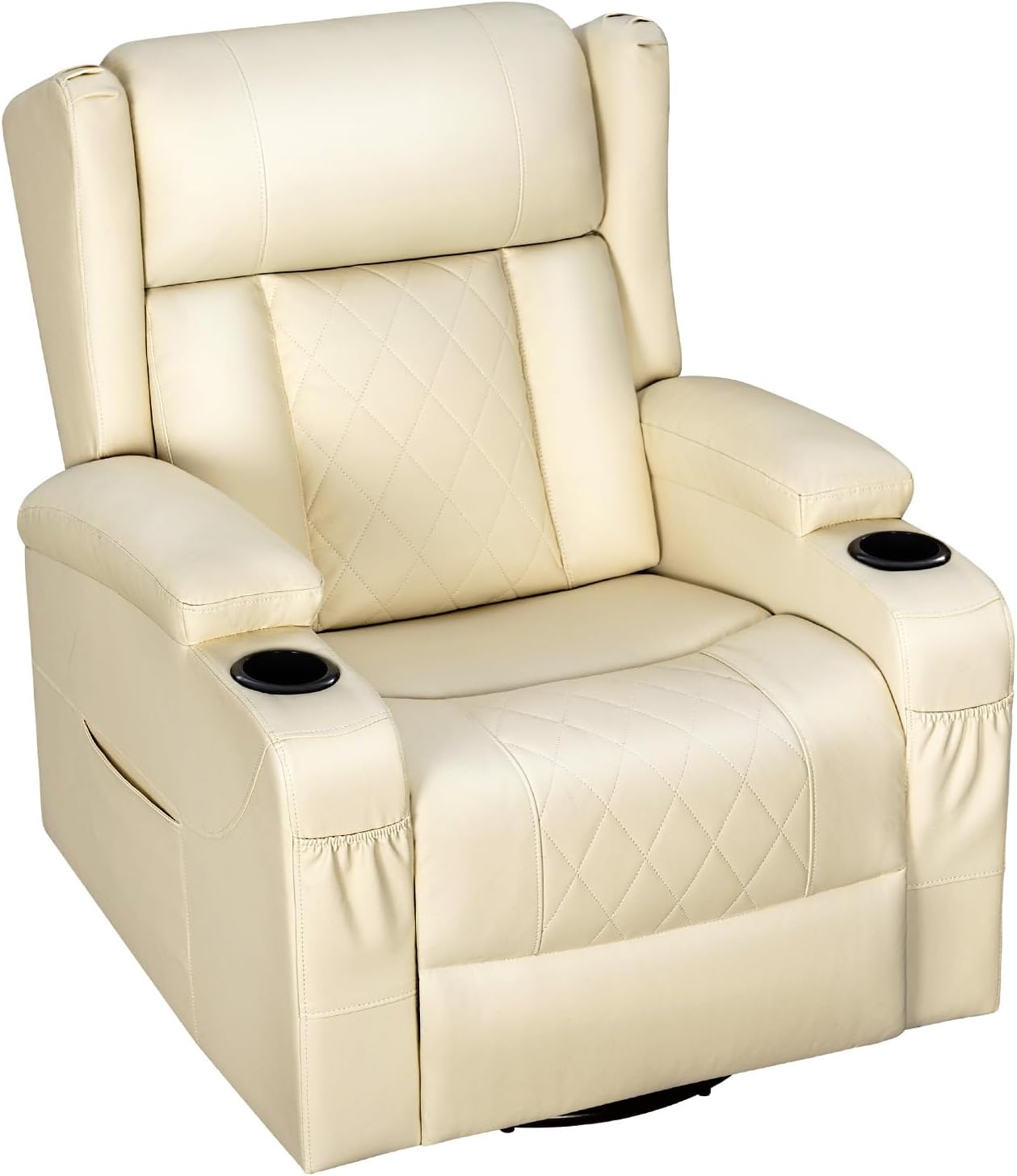 Sillón Reclinable WOLTU 360° con Reposapiés y Portavasos, Tapizado PU Beige, Soporta 150 kg