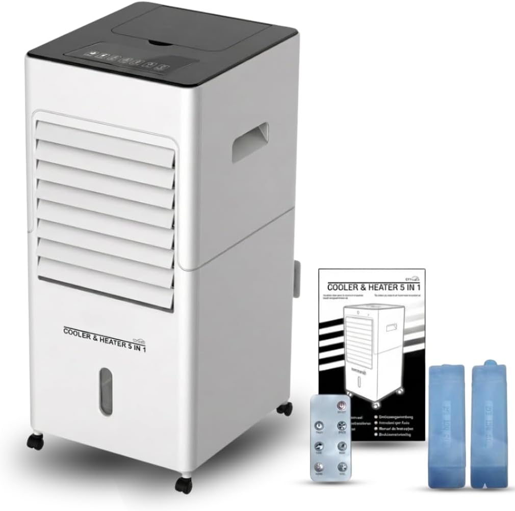 STARLYF Enfriador Evaporativo 5 en 1 con Función de Calor y Frío, Purificador y Humidificador, Depósito de 6L, 3 Velocidades, Temporizador y Control Remoto