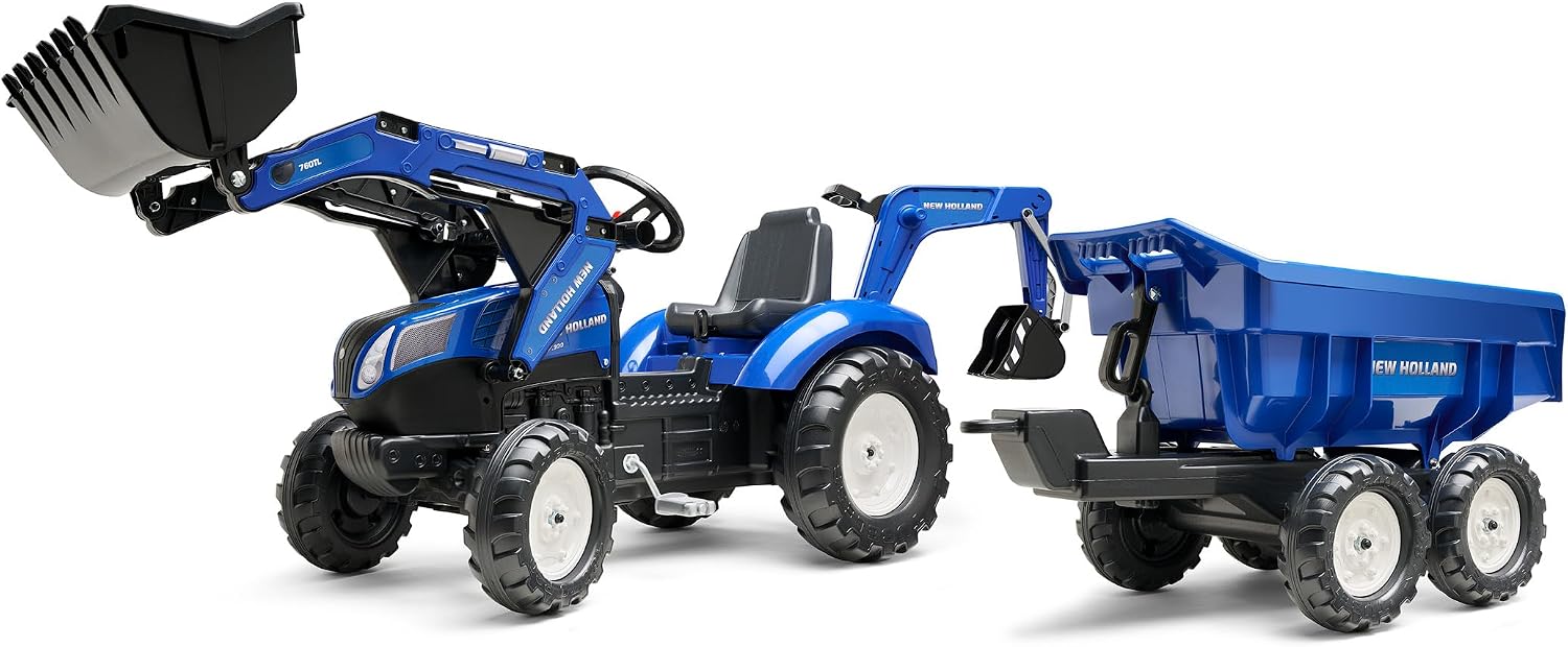 Excavadora de Pedales para Niños con Remolque - Diseño New Holland - A partir de 3 años