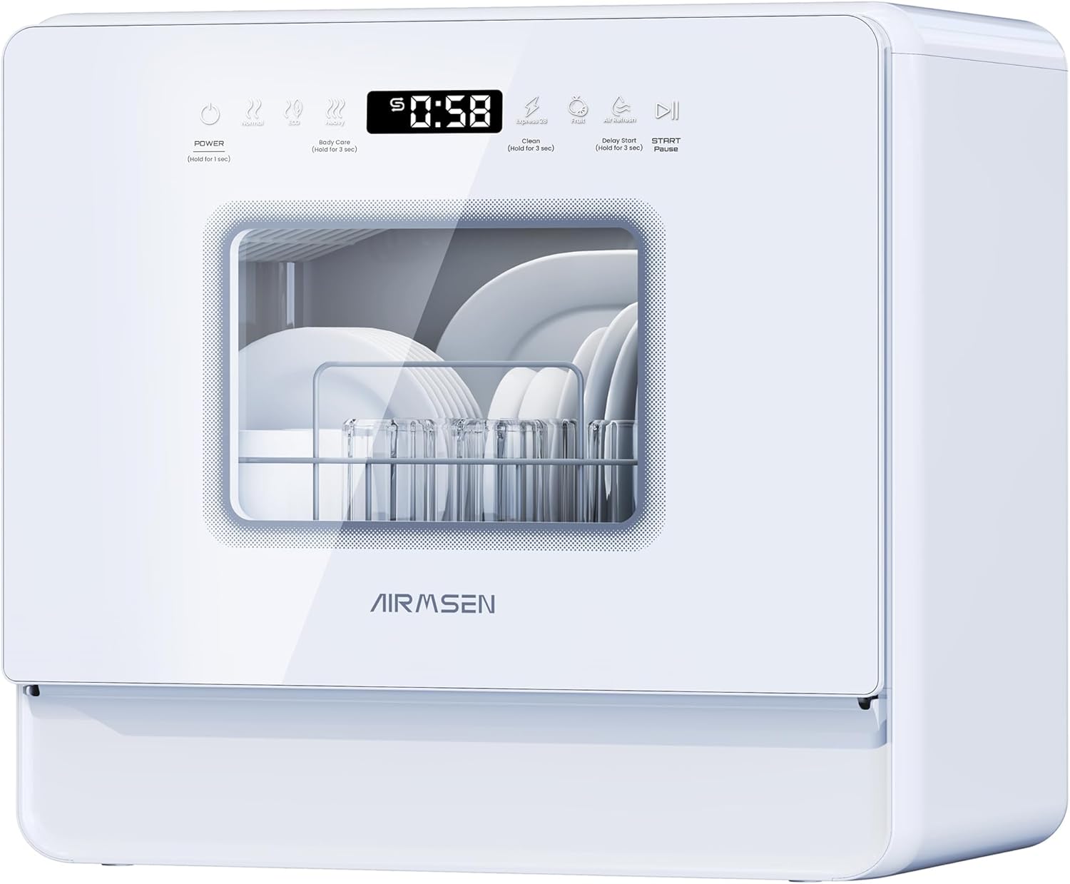 Lavavajillas Compacto AIRMSEN con 9 Programas y Depósito de Sal 5L, Control Táctil y Pantalla LED, Ideal para Cocinas y Apartamentos, Blanco