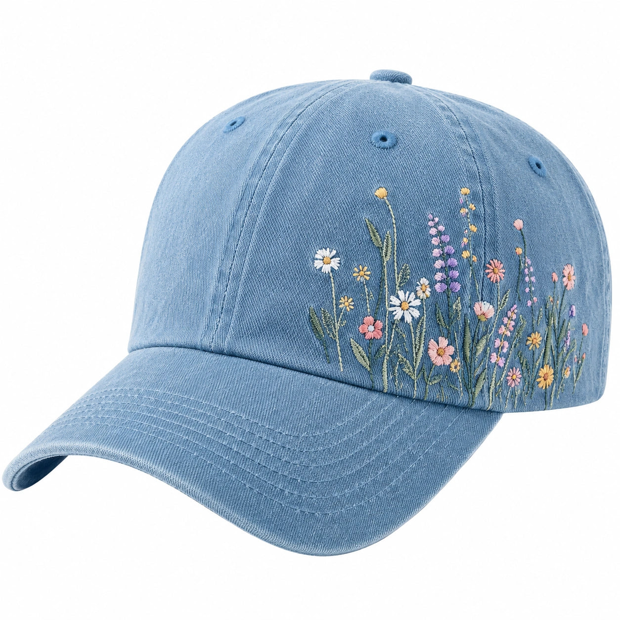 Gorra de Béisbol Azul con Bordado Floral