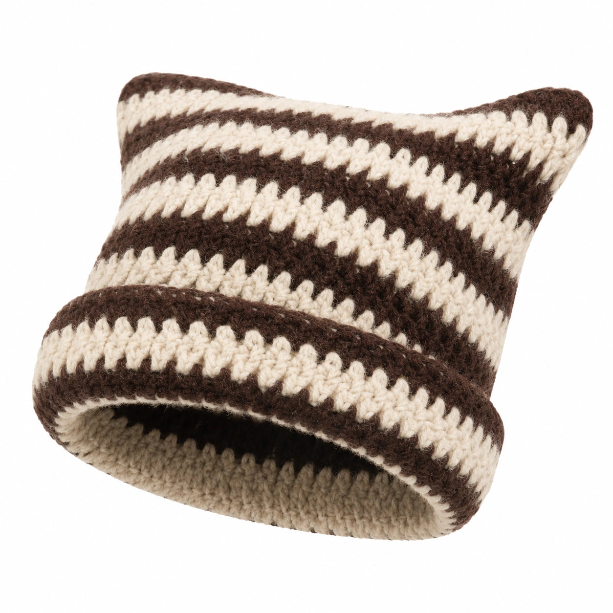Gorro de Punto a Rayas Marrón y Crema para Adultos