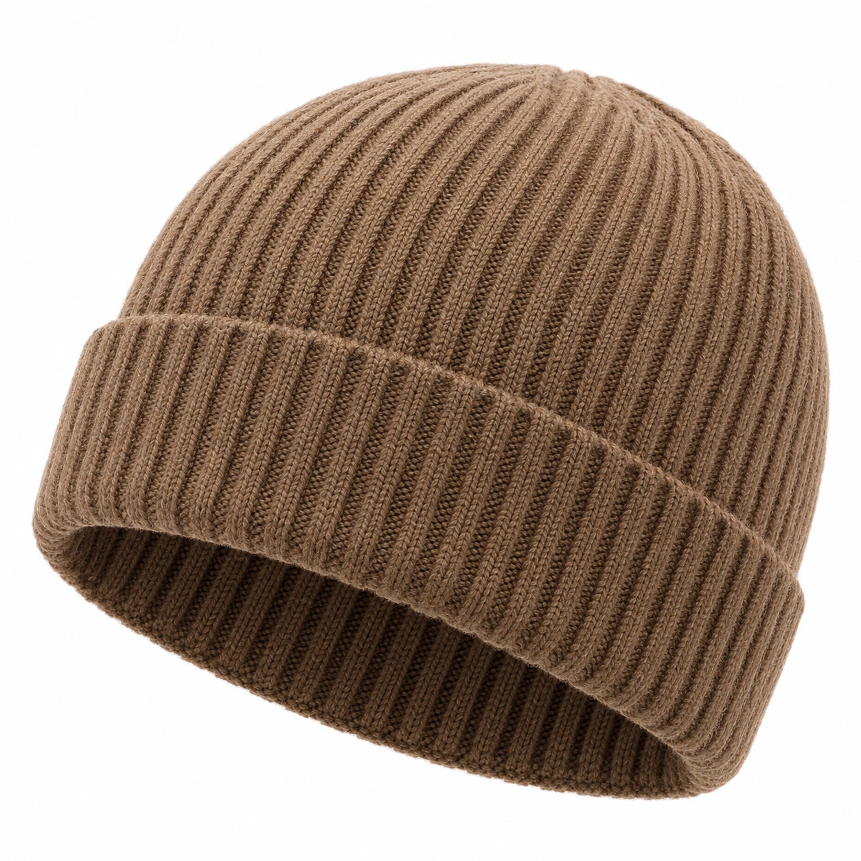 Gorro de Punto Acanalado para Invierno Marrón Unisex