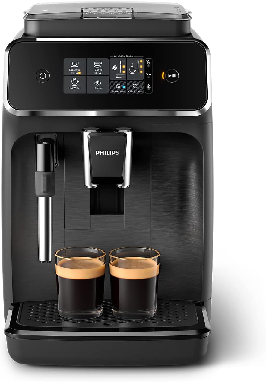 Cafetera Espresso Philips Serie 2200, Pantalla Táctil, Espumador Clásico, Molinillo Cerámico, Negro Mate