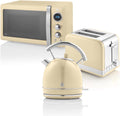 Kit Desayuno Retro Swan: Hervidor 1.8L, Tostadora 2 Rebanadas, Microondas Digital 20L, Crema