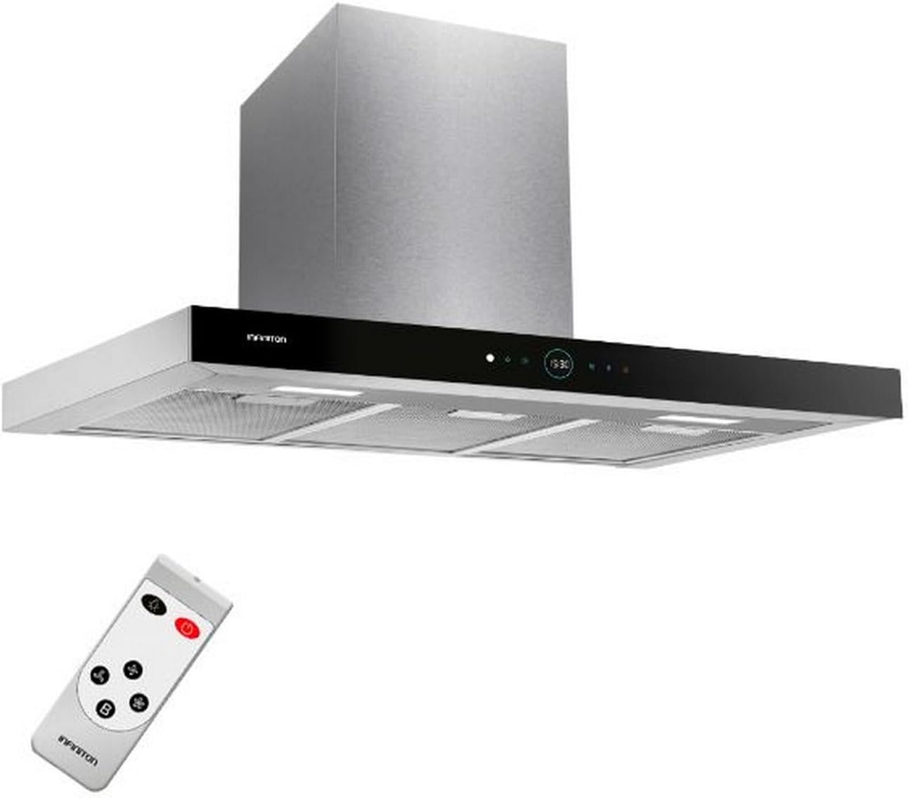Campana Extractora INFINITON 90 cm, 800 m3/h, Diseño T Invertida, Panel Táctil, 4 Velocidades, Luz LED, Clase A, Acero Inoxidable