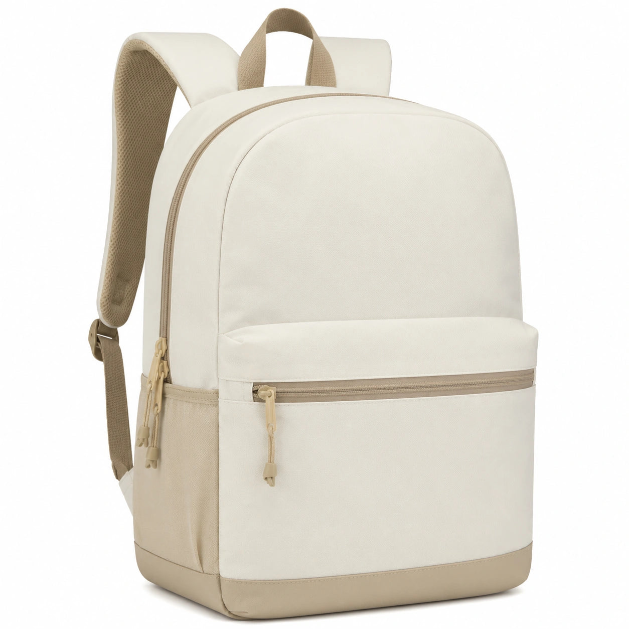 Mochila Grande Beige con Múltiples Compartimentos