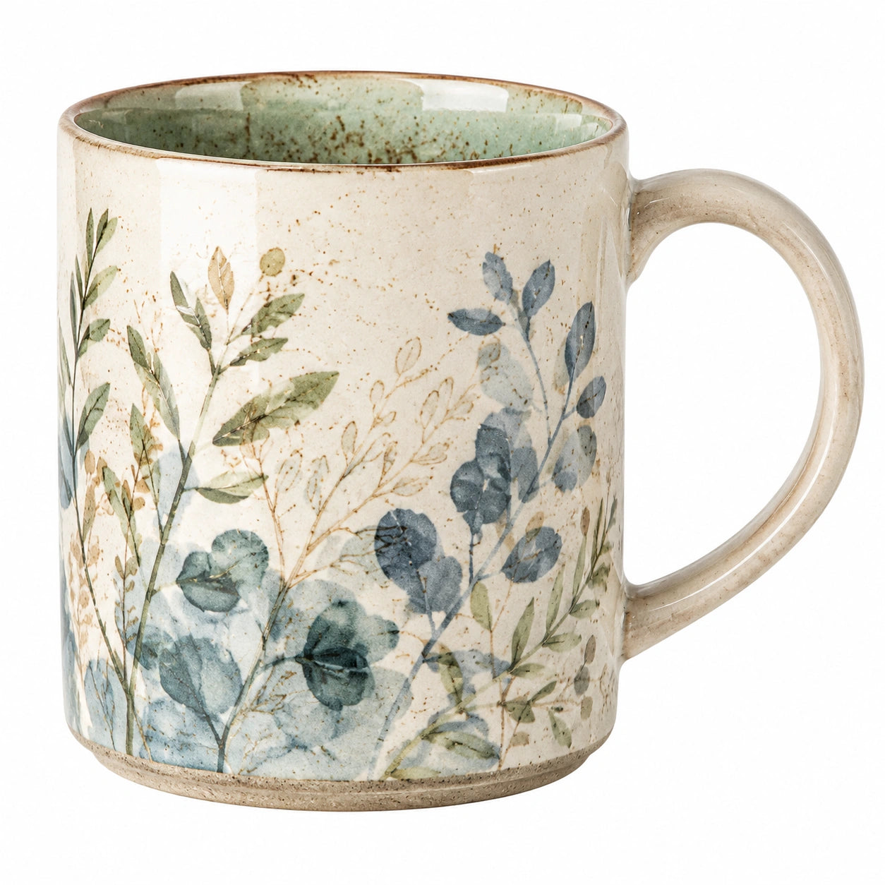 Taza de Cerámica con Dise?o Floral 350ml Beige/Verde/Azul