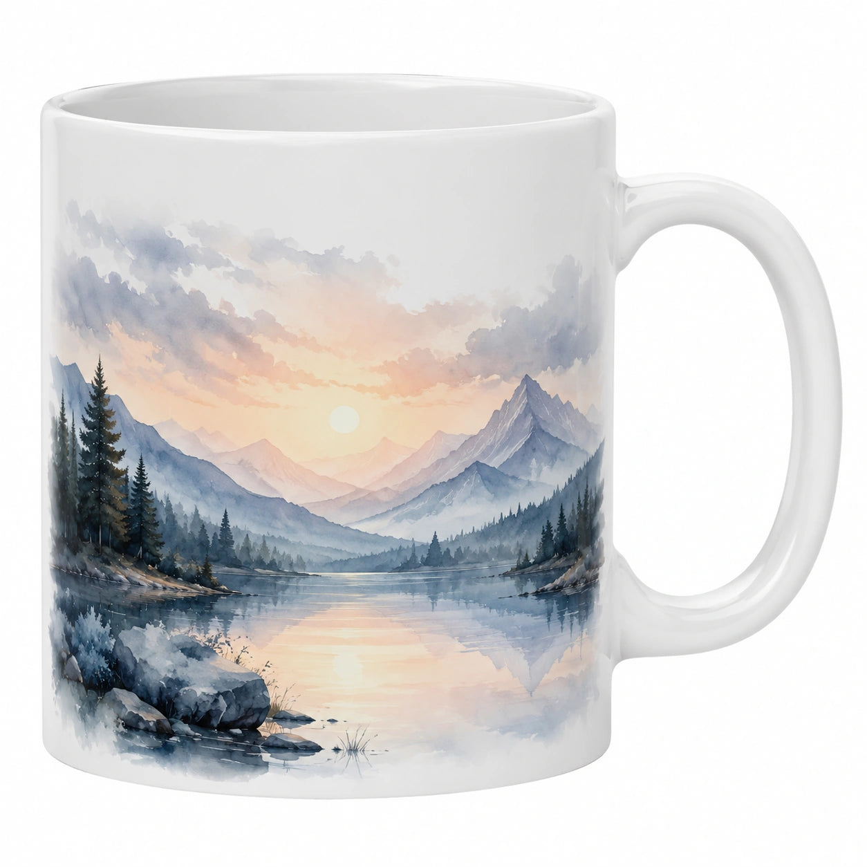 Taza de Cerámica con Paisaje Montañoso Acuarela 350ml
