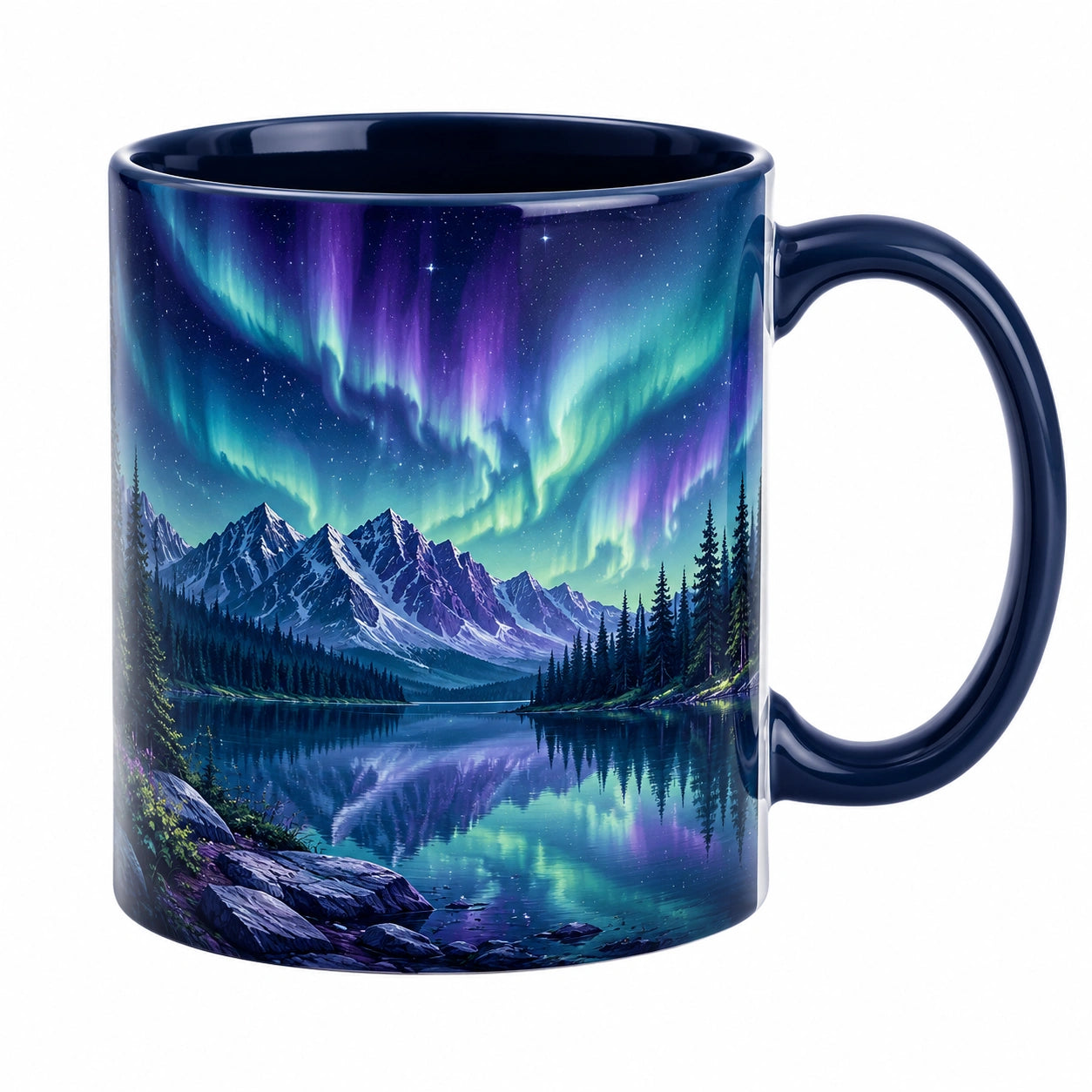 Taza de Cerámica con Diseño de Aurora Boreal 350ml Azul