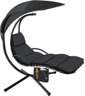 Columpio de Jardín Exterior con Toldo UV, Hamaca Colgante Ergonómica Negra