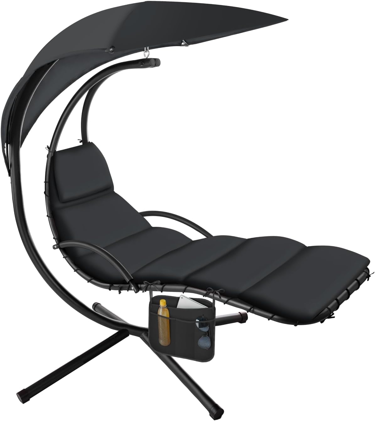 Columpio de Jardín Exterior con Toldo UV, Hamaca Colgante Ergonómica Negra