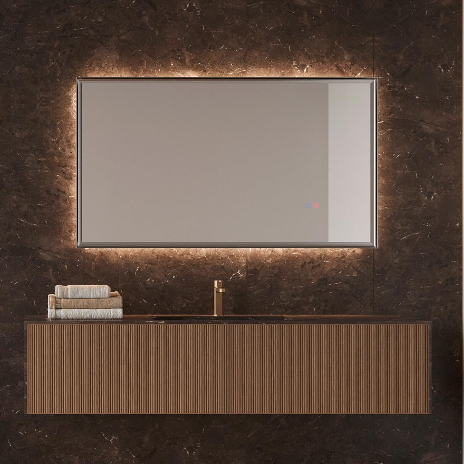 Espejo de Baño LED Inteligente 120x80cm con Antivaho y Marco Negro