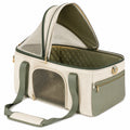 Transportín para mascotas plegable con ventilación verde y crema