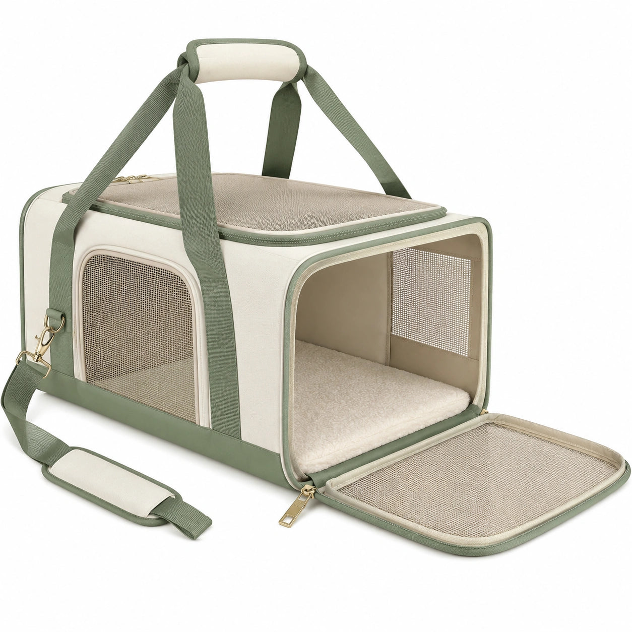 Transportín para Mascotas con Ventilación Color Verde y Beige