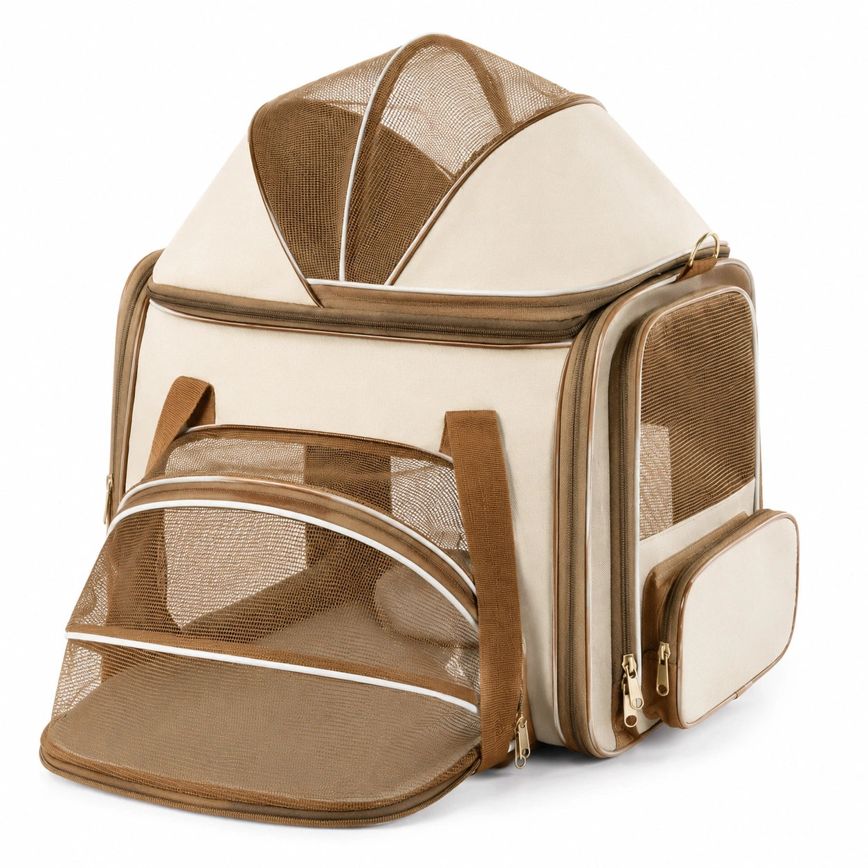 Mochila Transportadora para Mascotas Plegable Beige y Marrón