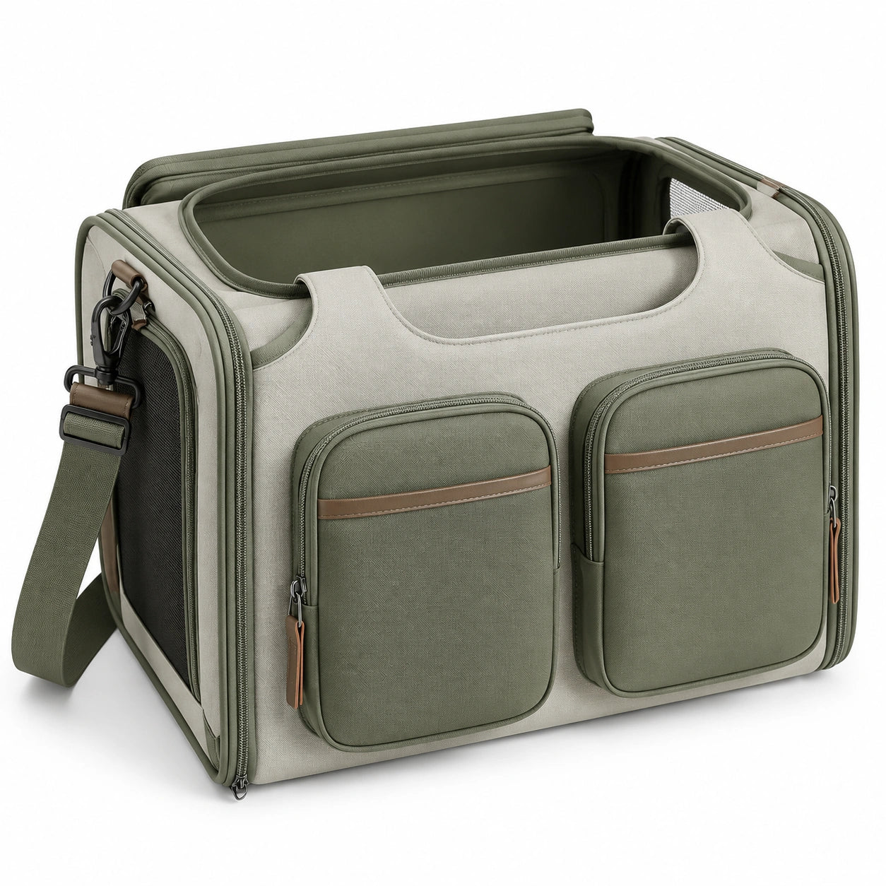 Transportín Plegable para Mascotas con Bolsillos Verde