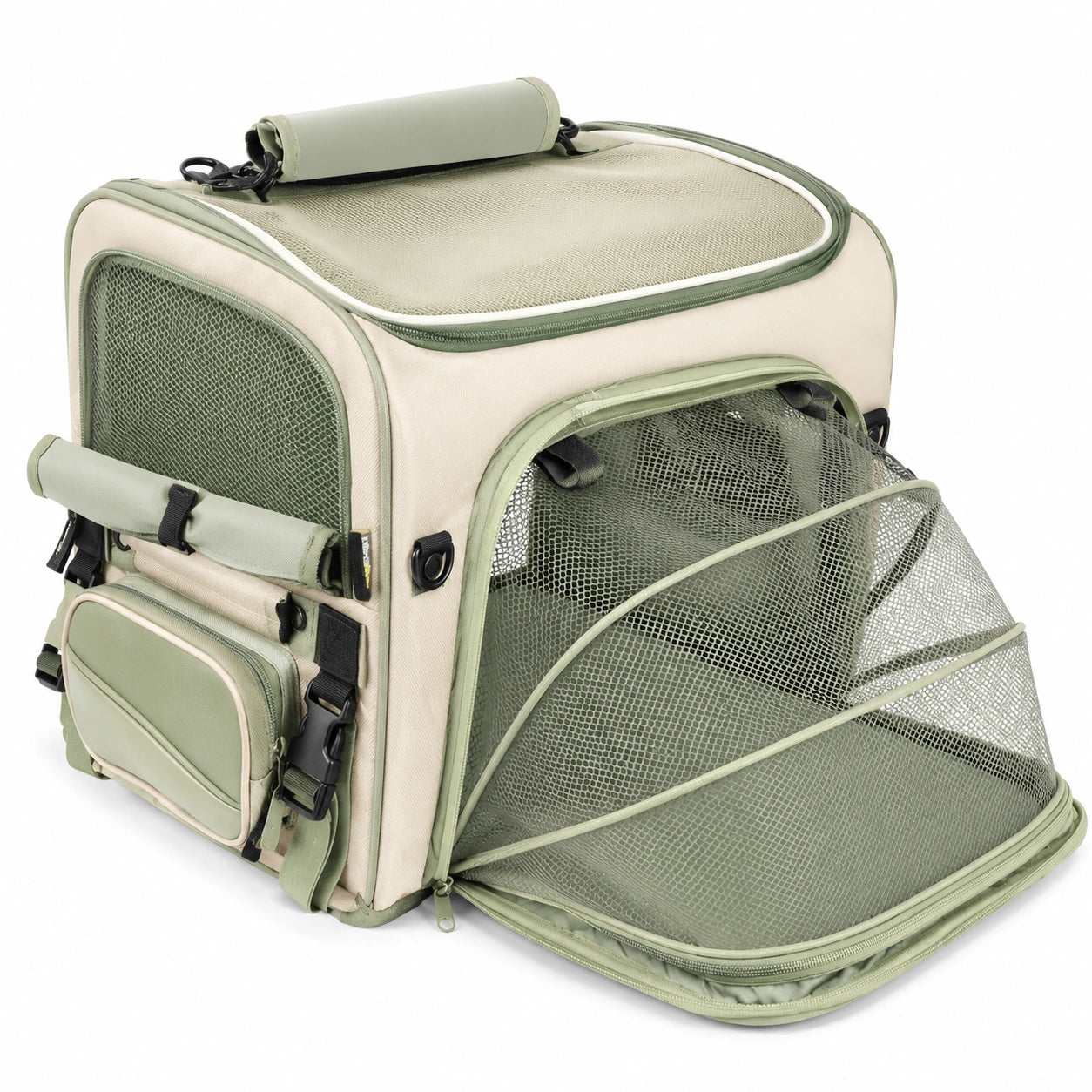 Mochila de Transporte para Mascotas Beige y Verde con Ventilación
