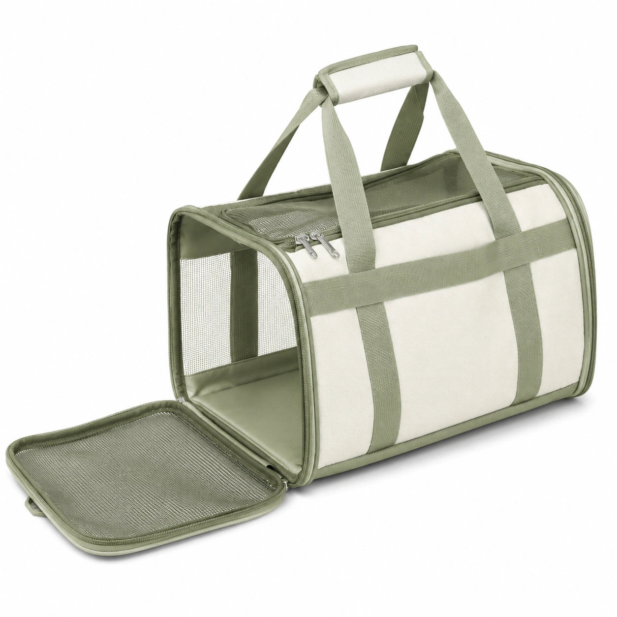 Transportadora para Mascotas Portátil Verde y Blanco con Ventilación