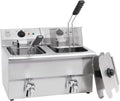 Freidora Doble Metro Professional, Acero Inoxidable 16L, Grifo y Control de Temperatura