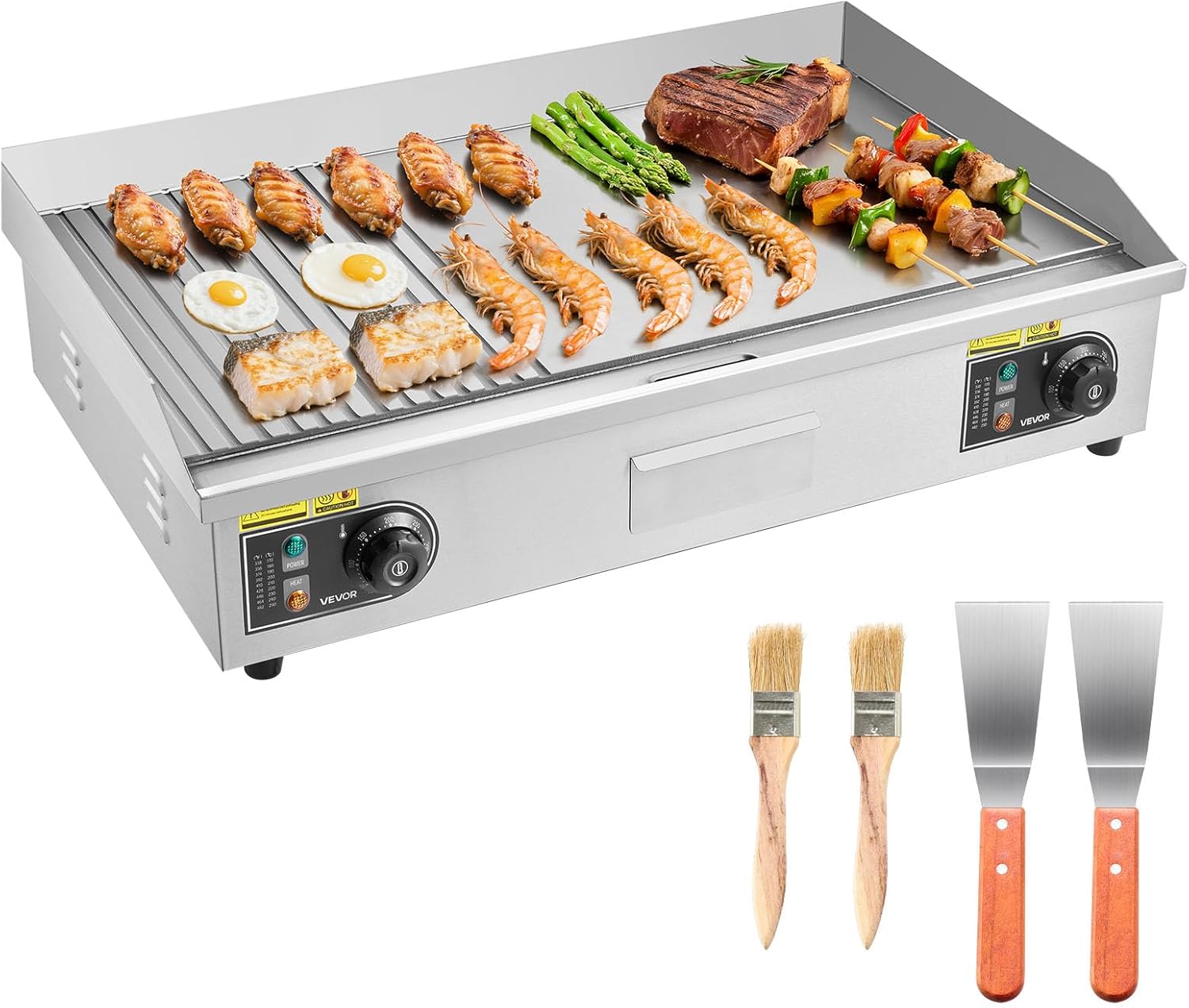 Parrilla Eléctrica VEVOR 4400 W, 725 x 400 mm, Acero Inoxidable, Temperatura Ajustable 50-300 °C