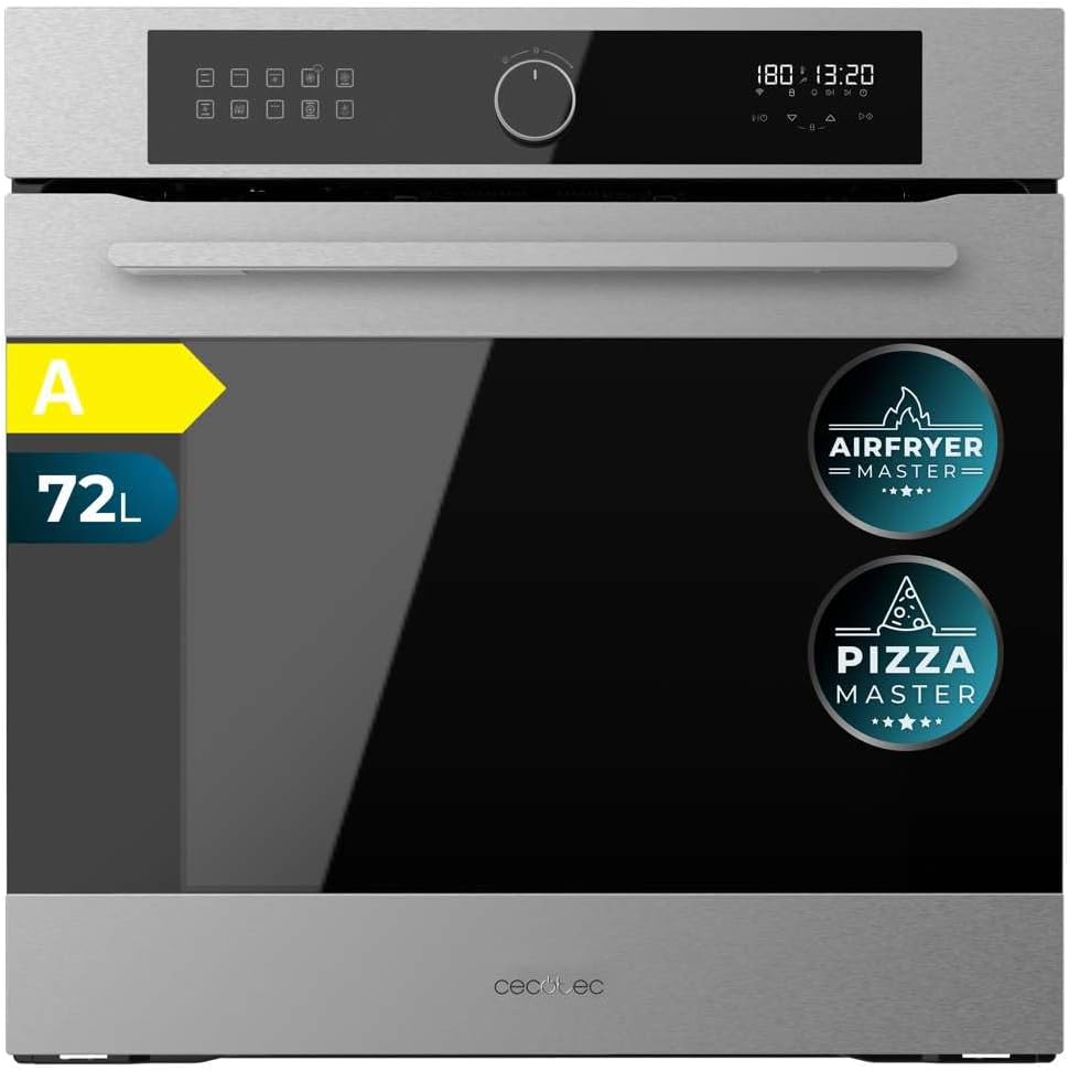 Horno Integrable Multifunción Cecotec 60cm con Airfryer y Steam Clean, Inoxidable, 72L, 3400W, 11 Modos