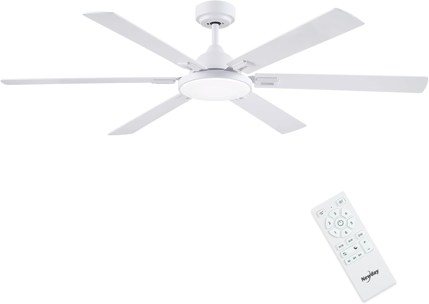 Ventilador de Techo Blanco 153cm con Luz, 6 Aspas y Mando a Distancia, Motor DC Silencioso Reversible, Temporizador y Modo Sueño