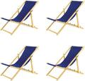 Tumbona Plegable de Madera con Seguridad, Set de 4, Azul