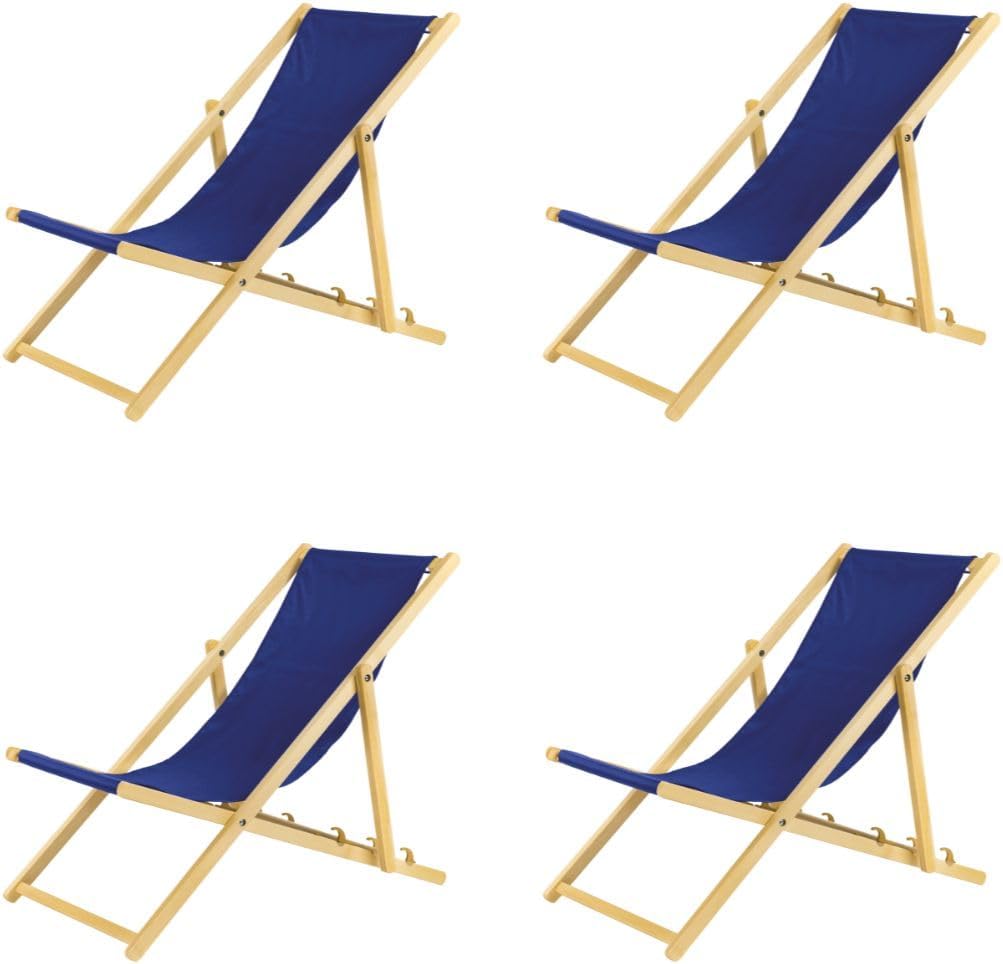 Tumbona Plegable de Madera con Seguridad, Set de 4, Azul