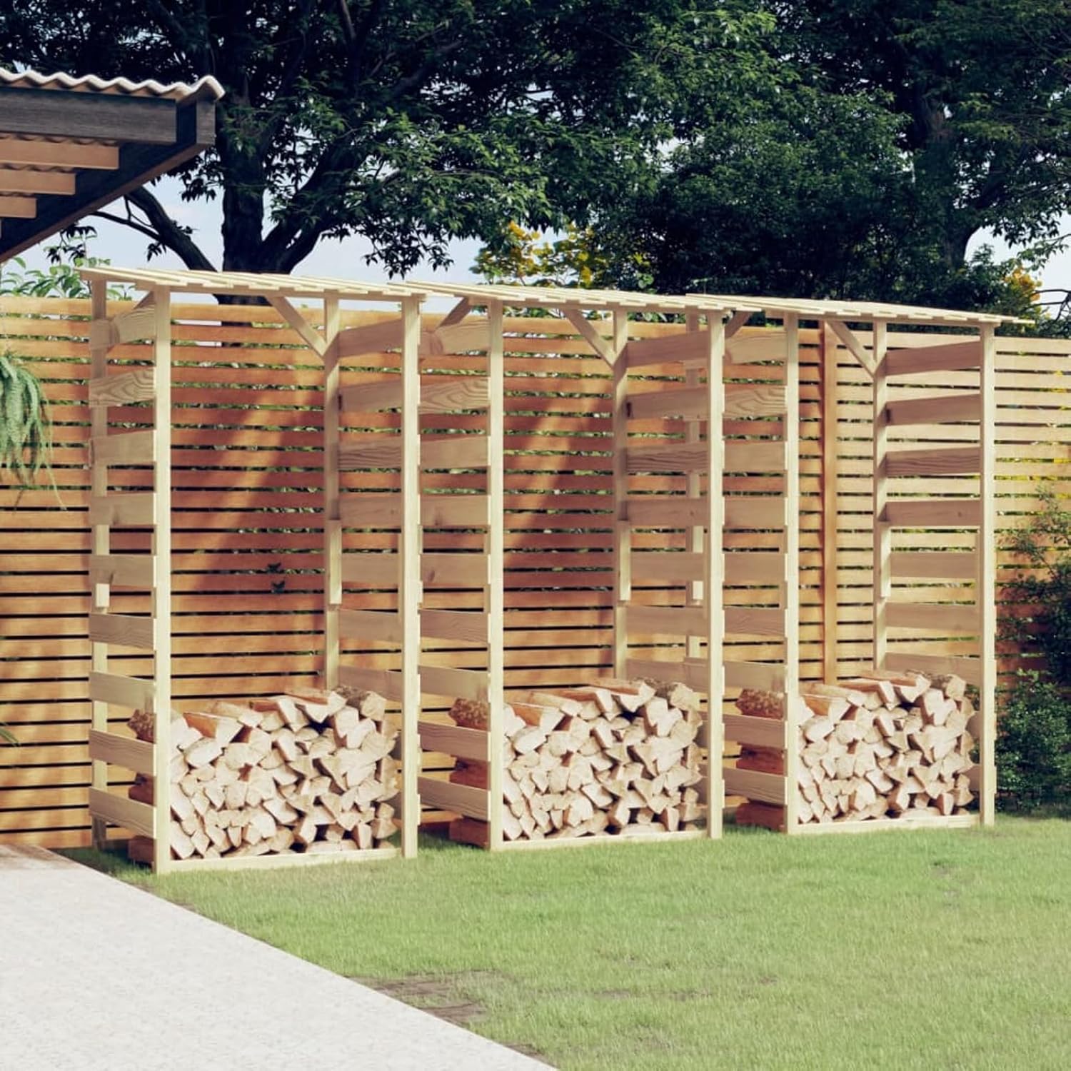 Cobertizo de Almacenaje para Leña Exterior 3 Piezas, Madera de Pino, 100x90x200 cm