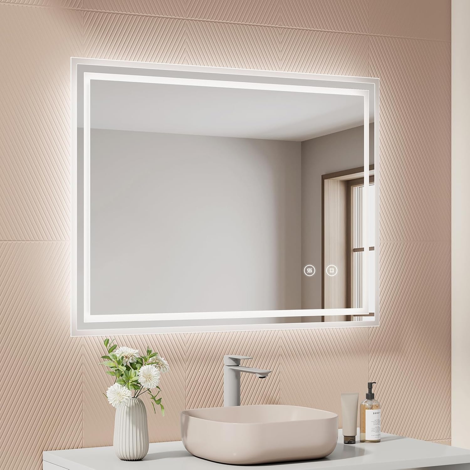 Espejo de Baño LED 90x70 cm Antivaho con Regulación y Apagado Automático