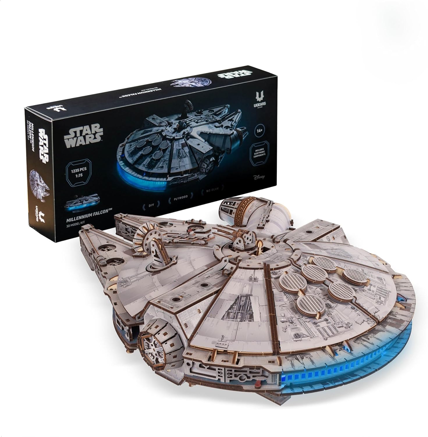 Maqueta 3D de Madera Halcón Milenario con Luces LED - Puzzle para Adultos - Regalo Ideal para Amantes de Star Wars