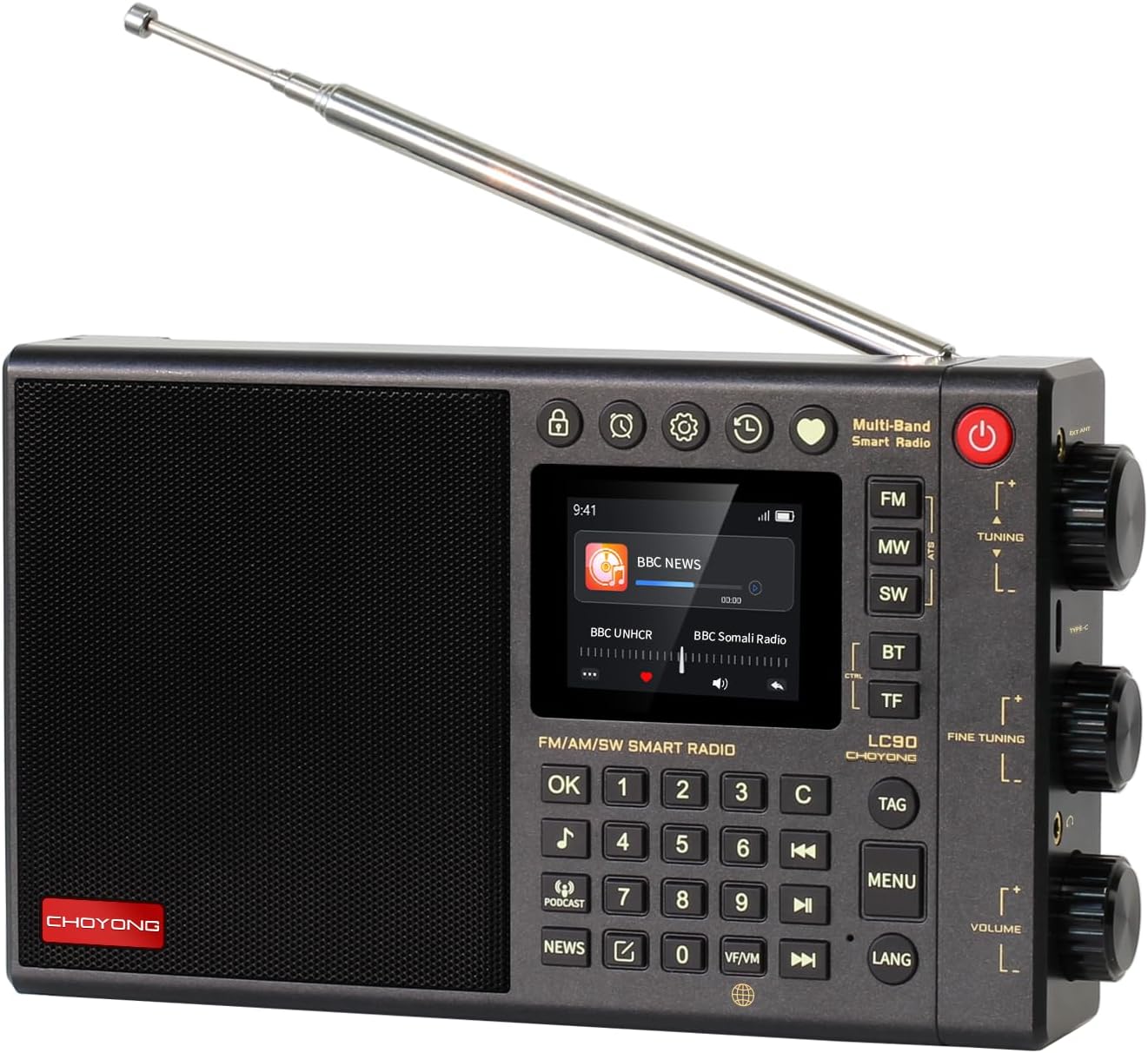 CHOYONG LC90 - Receptor Portátil Multibanda AM/FM con SSB, WiFi/4G y Bluetooth