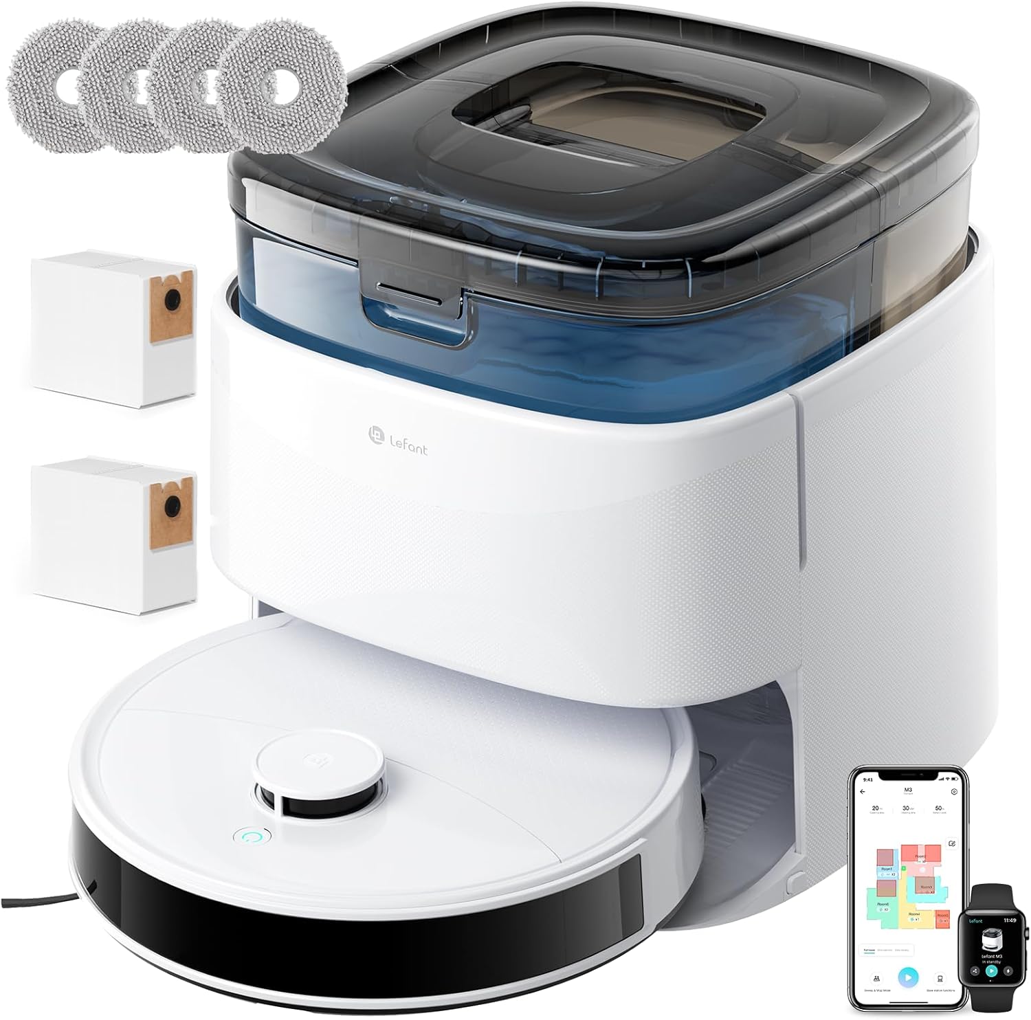 Robot Aspirador Lefant M3 con Autovaciado y Navegación Láser, Mapeo Inteligente, 12000Pa