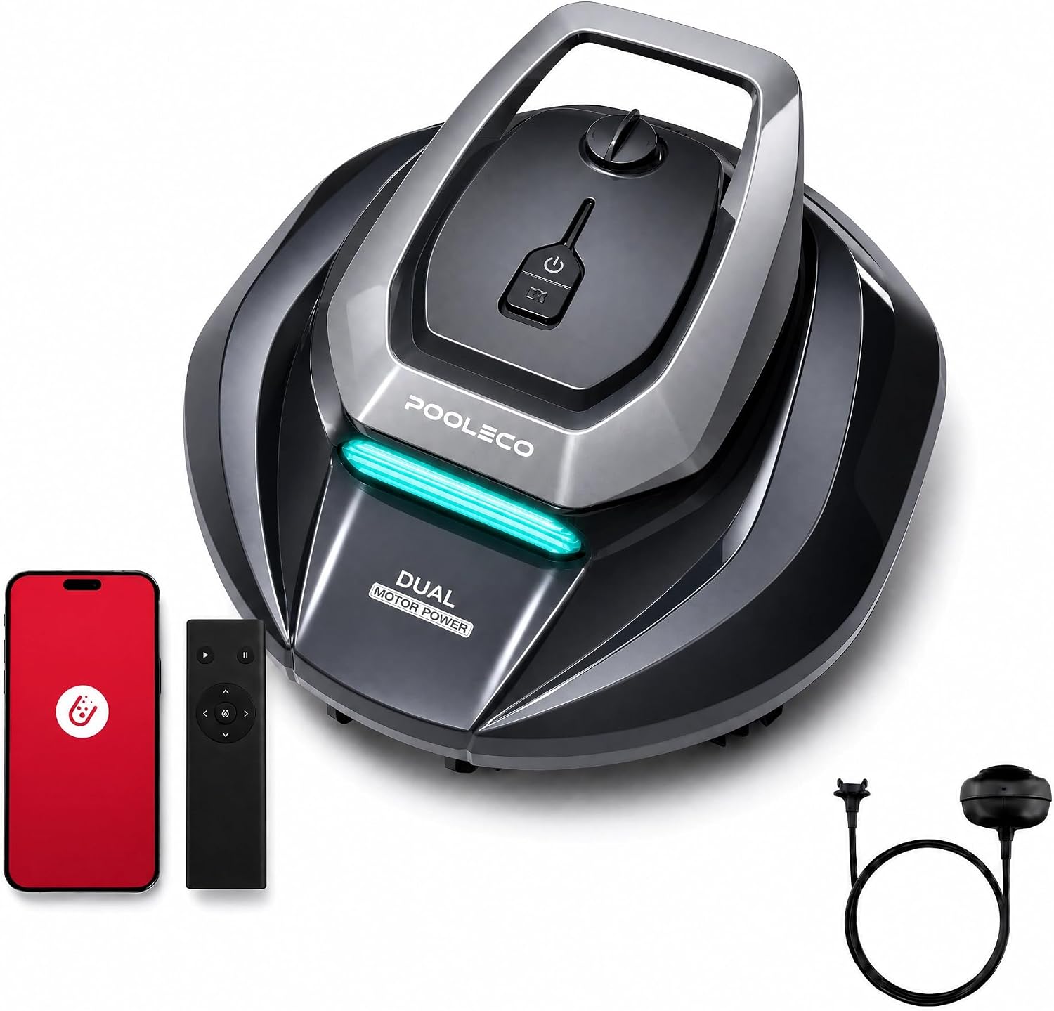 Aspiradora de Piscina Sin Cable con Flotador, Control por App, 3 Motores, Estacionamiento Automático, Ideal para Cualquier Piscina, 90 Min de Uso