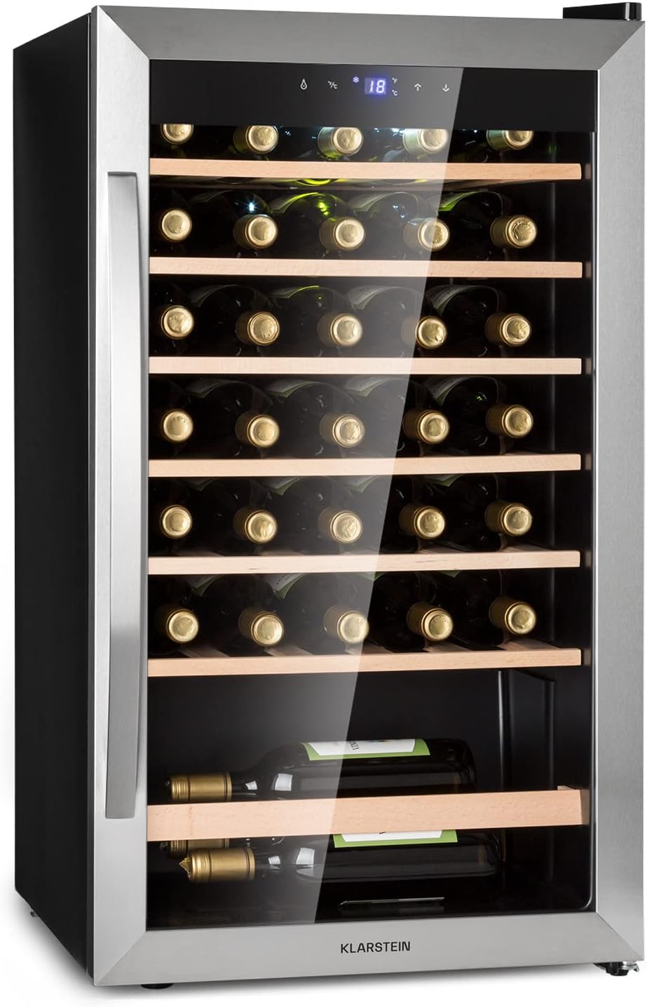 Vinoteca Klarstein 36 Botellas, Enfriador de Vino UV, Puerta de Cristal, 4-18°C