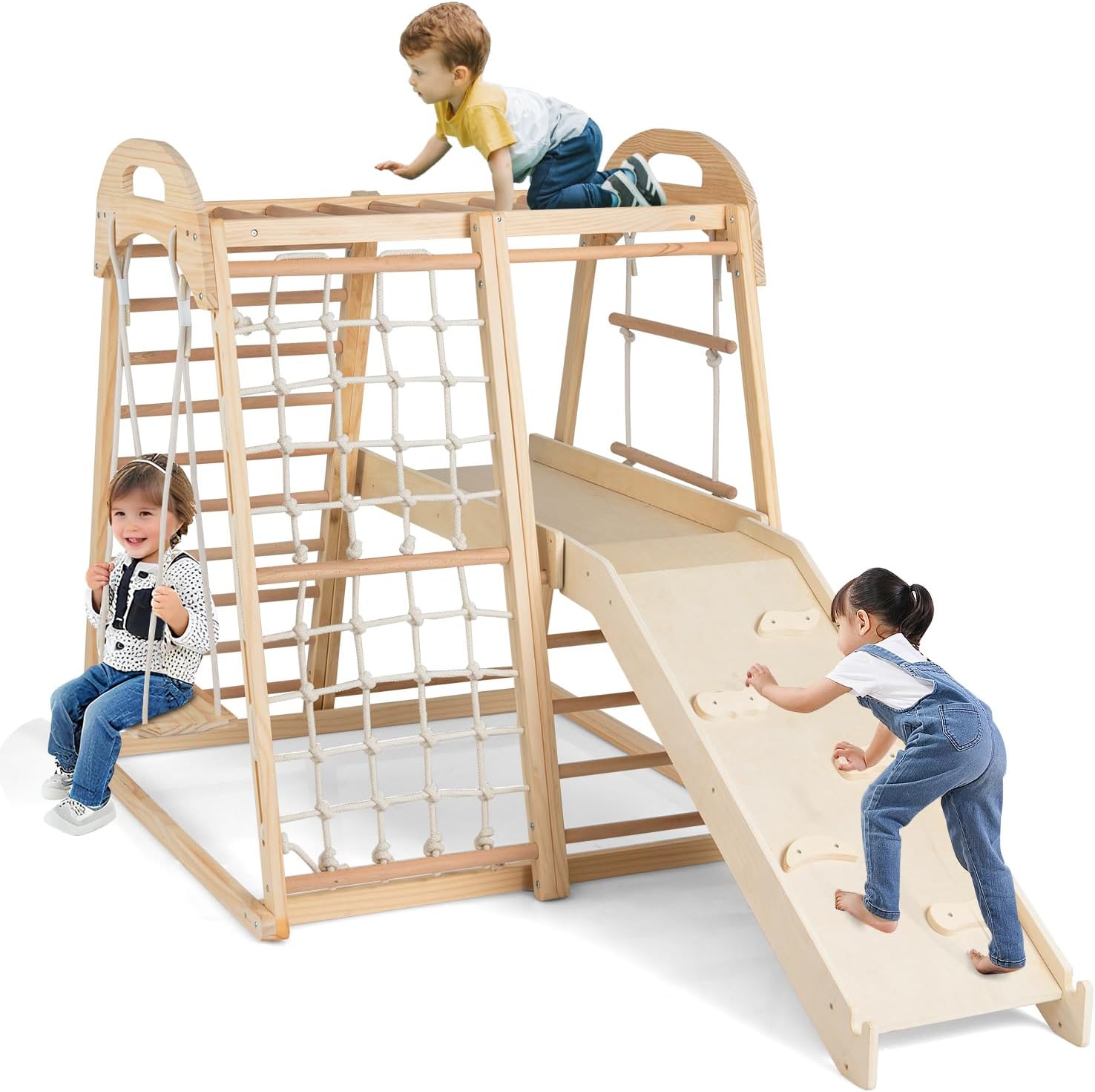 Parque Infantil de Madera 8 en 1 con Tobogán y Columpio Montessori