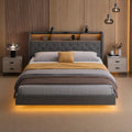 Cama Flotante de 160x200 cm con LED, Cargador USB y Almacenamiento, Gris Oscuro