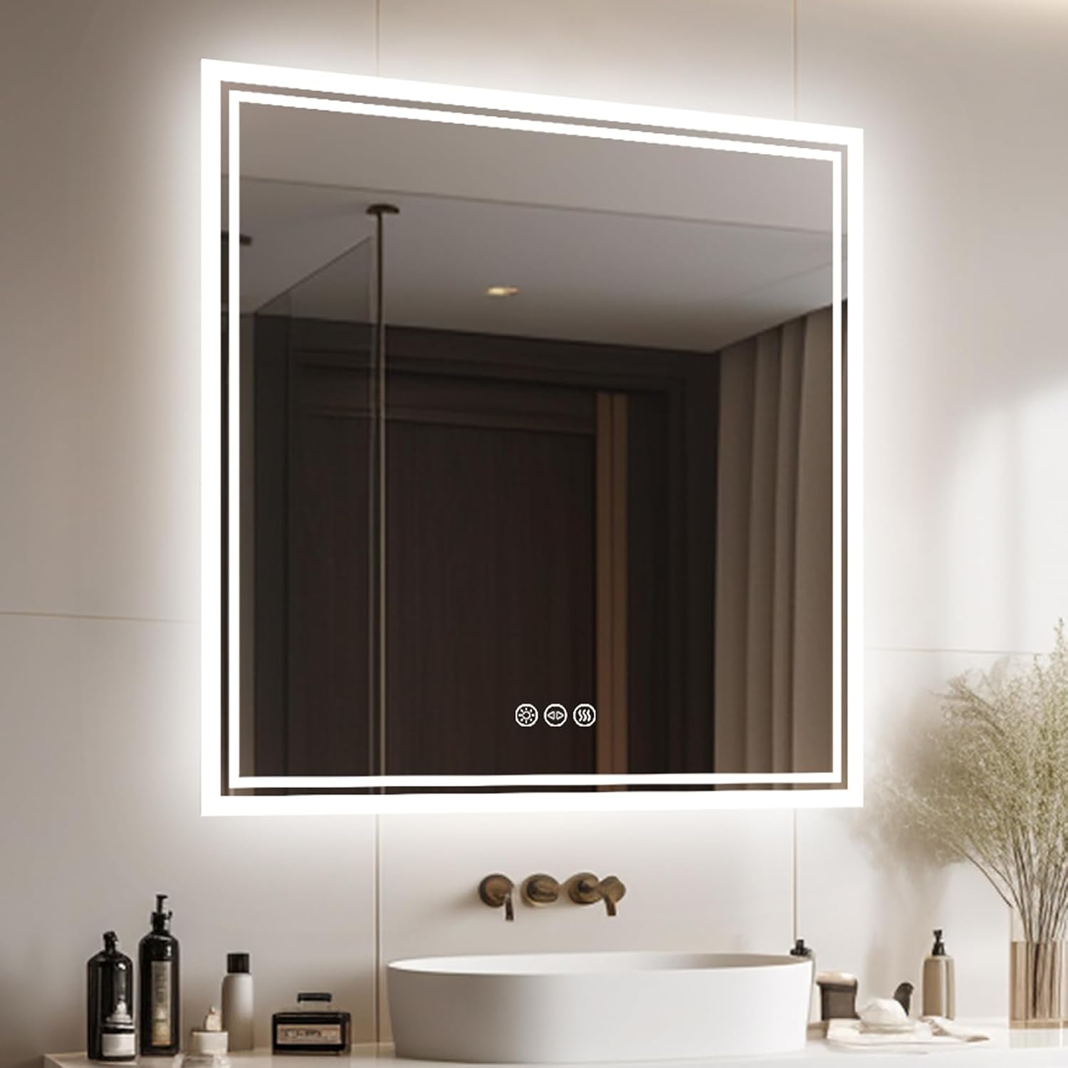 Espejo de Baño Inteligente 80x80 cm con Luz LED, Antivaho y Interruptor Táctil