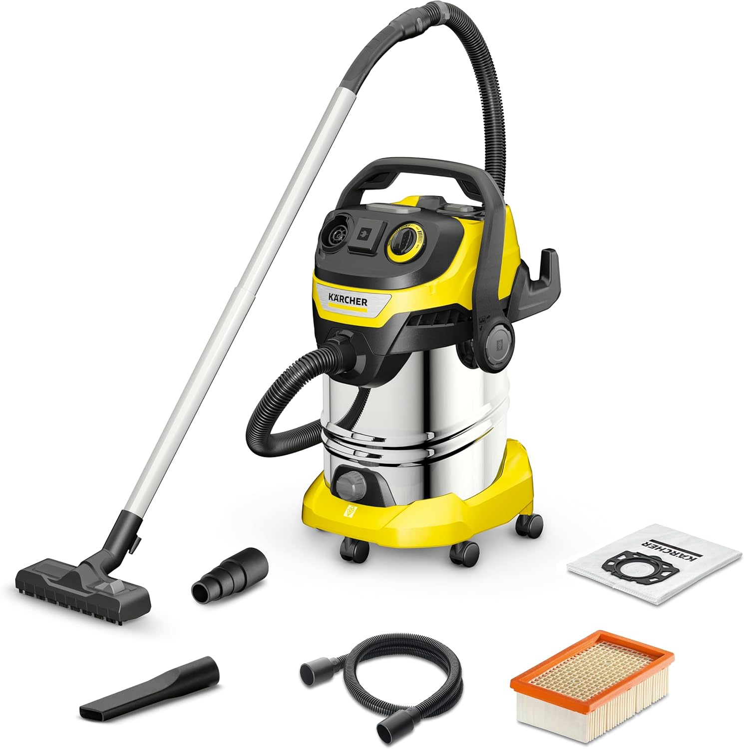 Aspirador en Seco y Húmedo Kärcher WD 6 P S, 1300W, 30L, Función Soplado, Amarillo/Negro