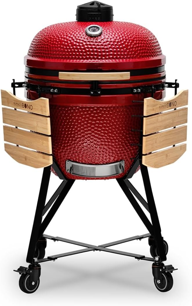 Parrilla Kamado BONO XXL Roja con 6 Accesorios - Ø 64 cm para Terraza o Jardín