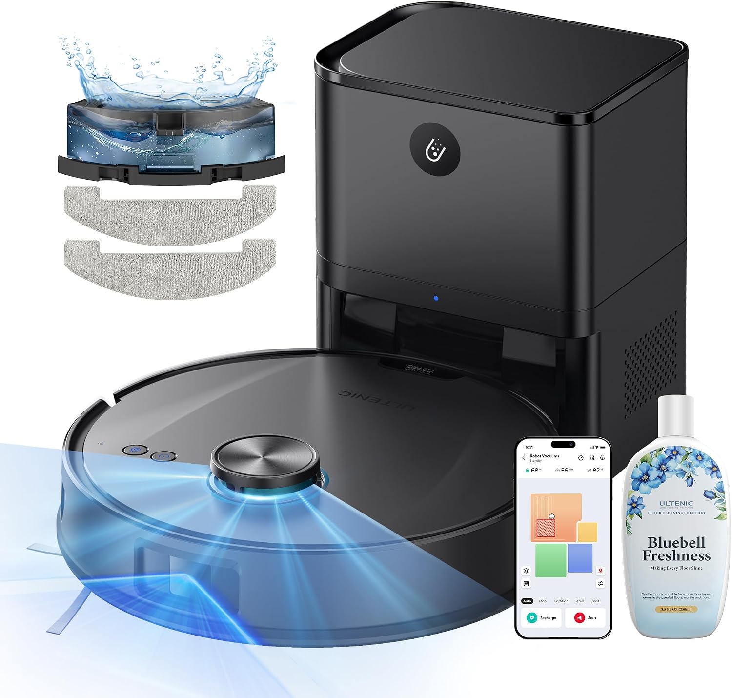 Robot Aspirador Ultenic T20 Pro con Autovaciado y Detección Avanzada, Potencia 8000Pa, Cobertura 200m², Compatible con Alexa y Google Home
