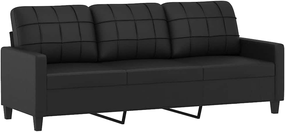 Sofá de 3 Plazas de Cuero Sintético Negro para Salón 180 cm