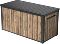 Baúl de Jardín Keter Sierra 643L, Plástico Imitación Madera Pino, 144x67x73 cm, Tapa con Amortiguadores, Cierre Seguro