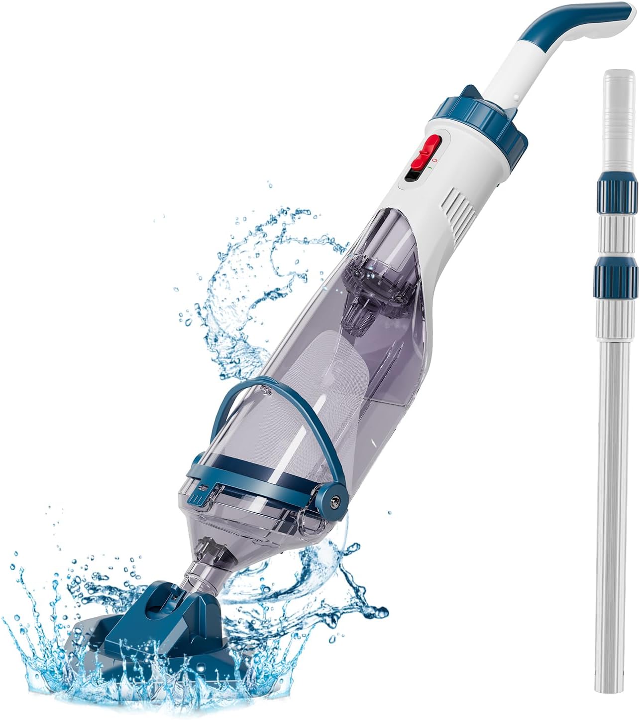 Aspiradora de Piscina Inalámbrica Enhulk, 60 Min de Autonomía, Con Pértiga Telescópica, 4200 L/H Succión, Ideal para Piscinas Elevadas y Spas, Azul