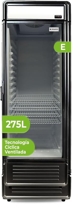 Nevera Comercial Negra Aspes 275L, Modelo ARH1755500ENF, Eficiencia Energética E, Funcionamiento Silencioso