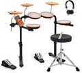 Kit de Batería Electrónica VISIONDRUM para Niños y Adultos, 7 Pads de Malla, Altura Ajustable, Diseño Compacto, Incluye Auriculares, Taburete y Baquetas, Color Naranja