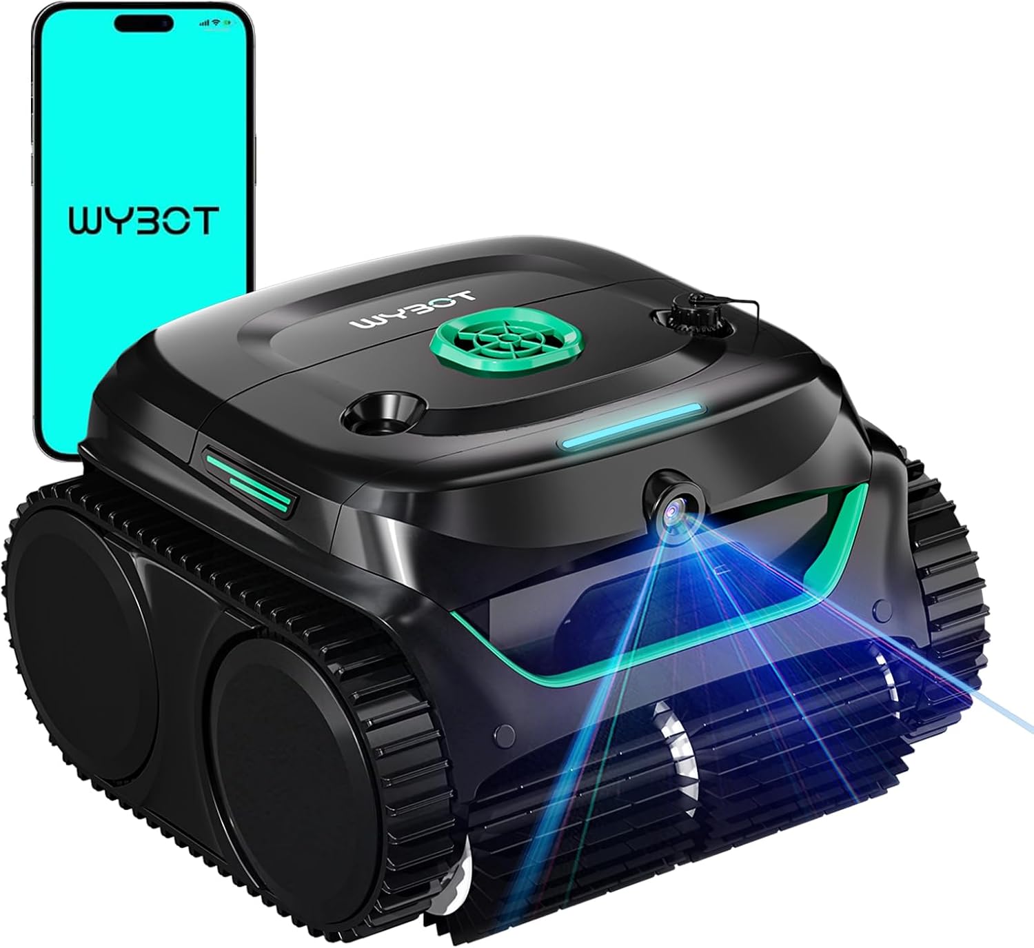 Robot de Piscina Sin Cable WYBOT C2 Vision Plus con Cámara Inteligente, Limpieza de Suelos y Paredes, Succión Potente, Doble Filtro, 8 Modos, para Piscinas Grandes 210 m² – Color Verde